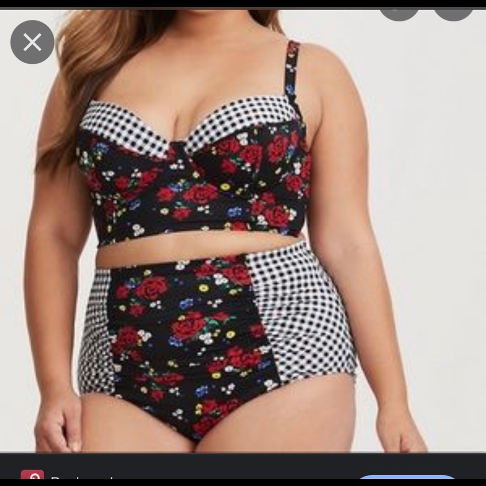 TORRID Plus Size Black Floral & Gingham High-Waist Bikini Set